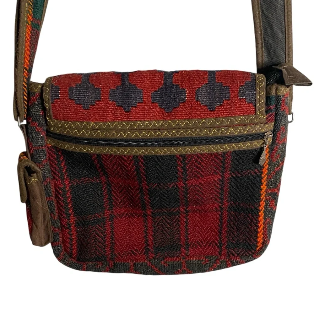 Vintage Multicolor Patterned Wool Knit Shoulder Crossbody Bag - Picture 9 of 11